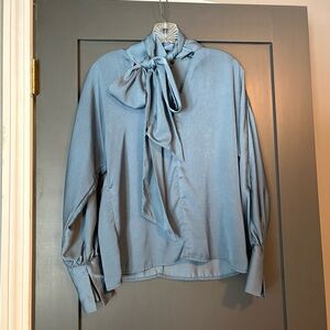 Banana Republic Factory Slate Blue Tie-Neck Blouse